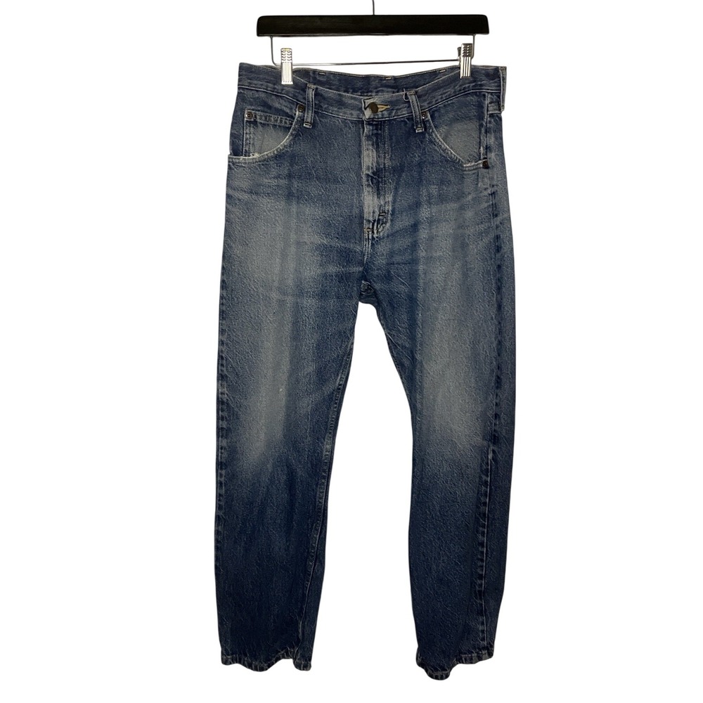 Wrangler Mens Straight Leg Jeans 34x30 Mediumā Wash Blue Cotton G9651MN Denim
